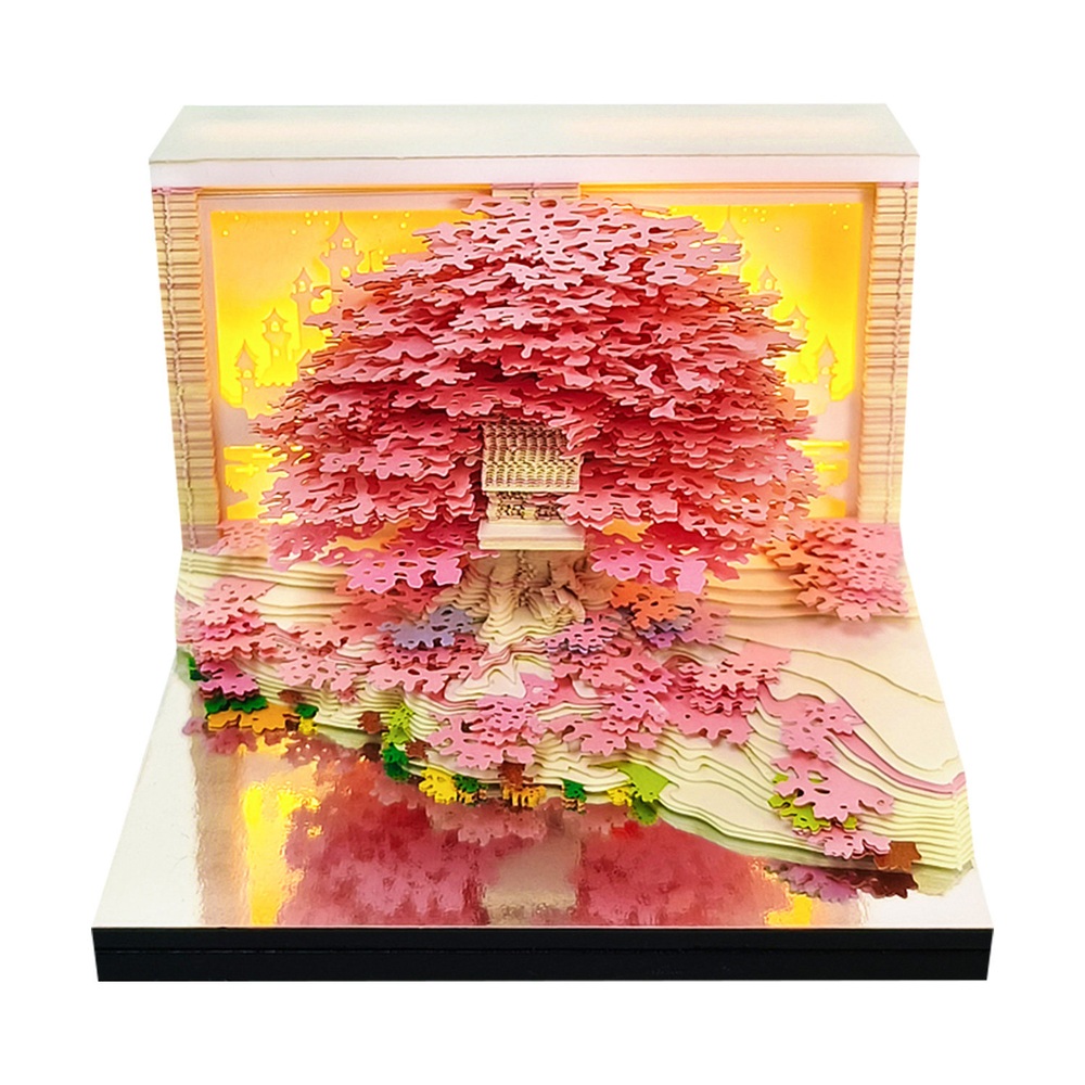달력 뜯어쓰는 3D 입체 벚꽃궁전 LED 무드등 종이공예 팝업 캘린더 메모지 책상 - 상품 이미지