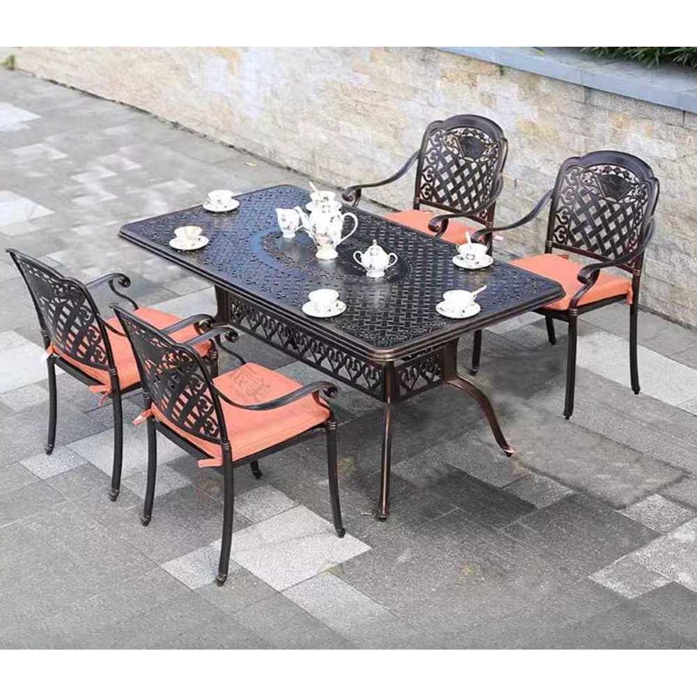 레트로테이블 주물알루미늄 마당식탁 야외엔틱가구 A형 130x80cm + 의자 4개 - 상품 이미지