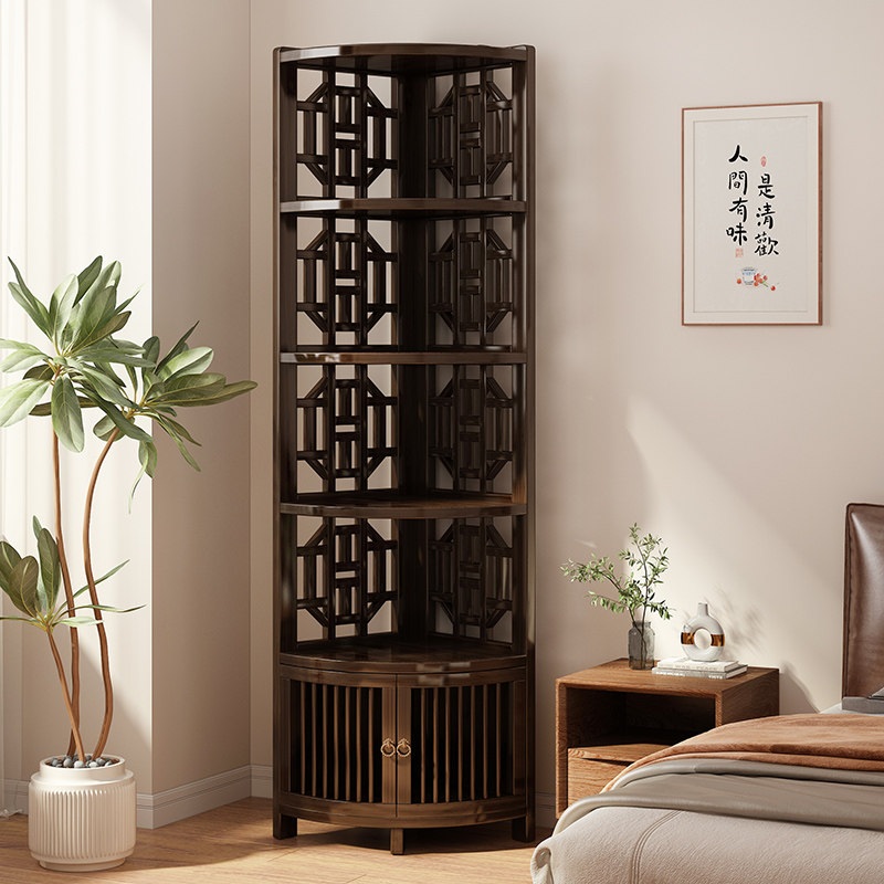 주방 코너장 책장 거실 서재 원목 모서리 틈새 하단수납장 엔틱 다용도 3단 문X 사각 패턴 - 상세 이미지 3