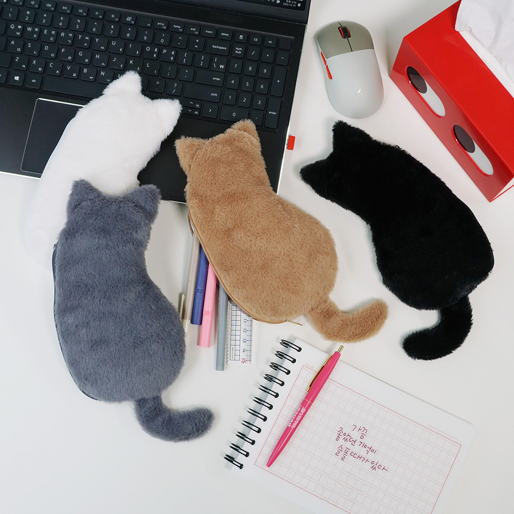 포근한 고양이 봉제인형 필통 펜 파우치 - 상품 이미지