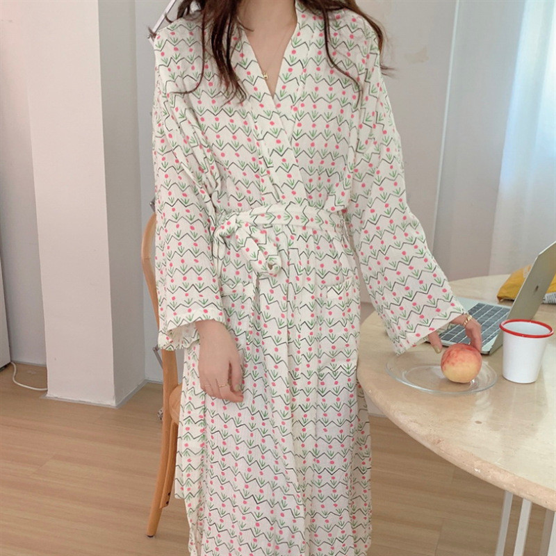 여성용 샤워 목욕 면 가운 로브 긴팔 가운 홈웨어 여행 호텔 - 상세 이미지 2