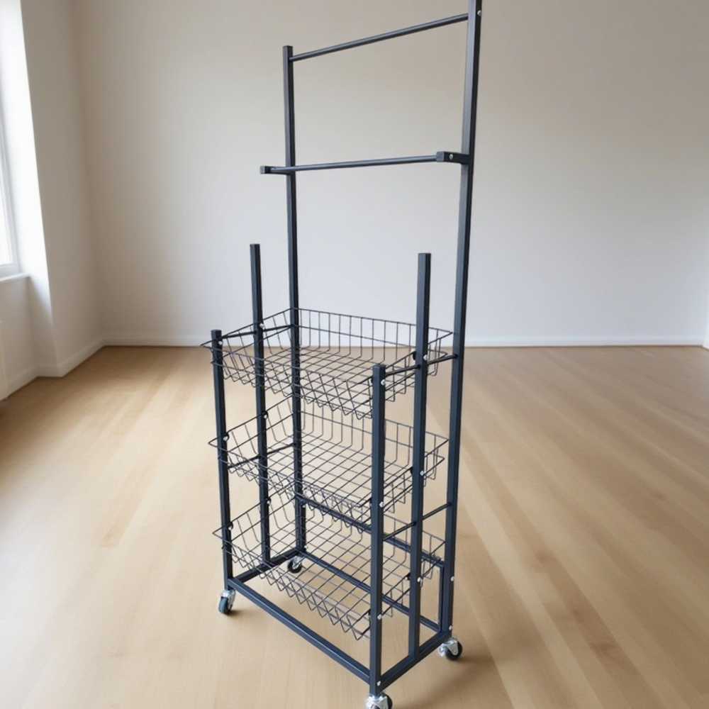 우산진열대 선반 철제 정리대 이동식 걸이대 대형 600x300x1500mm 블랙 - 상세 이미지 2