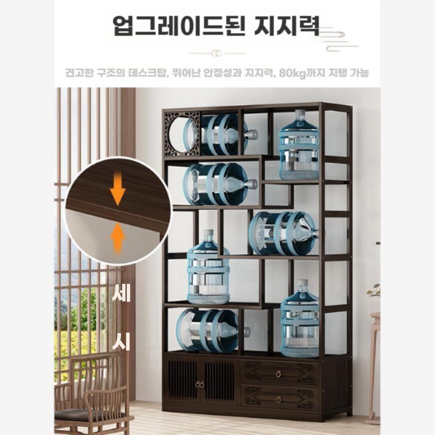 전통 원목 선반장 고풍 진열장 거실 장식장 빈티지 수납장 80cm 7단 왼쪽 도어 - 상세 이미지 4