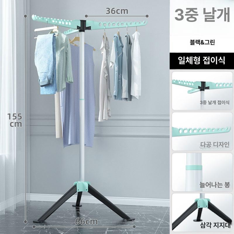 접이식 스탠드 옷걸이 실내 베란다 스테인리스 블랙앤그린 메탈 A 대형 - 상품 이미지