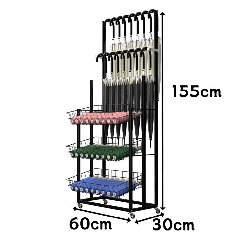 우산진열대 선반 철제 정리대 이동식 걸이대 대형 600x300x1500mm 블랙 - 상세 이미지 3