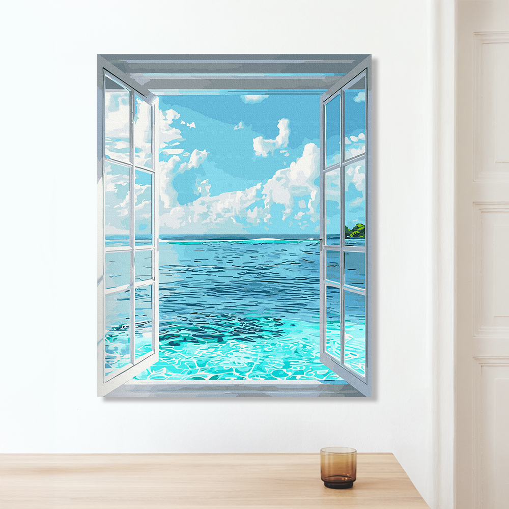 명화그리기 특대형 유화 그림 풍경화 감성 취미 그리기세트 DIY 창문의 해변 60x75