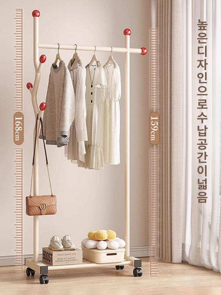 이동식 스탠드 옷걸이 실내용 간이 옷장 베란다용 크림화이트+체리레드 40cm - 상세 이미지 4