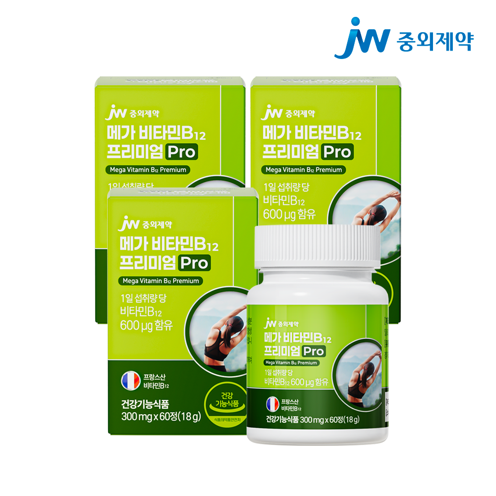 [6개월] JW중외제약 메가 비타민B12 프리미엄 Pro 300mg 60정, 3개 - 상품 이미지