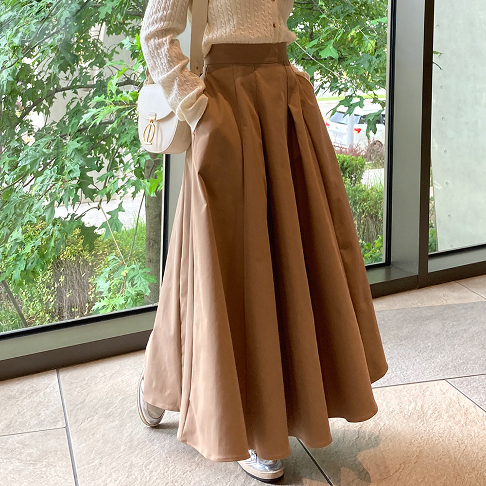 플레어 햅번 주름 롱 맥시 겨울 봄 스커트 44-77 제품 이미지