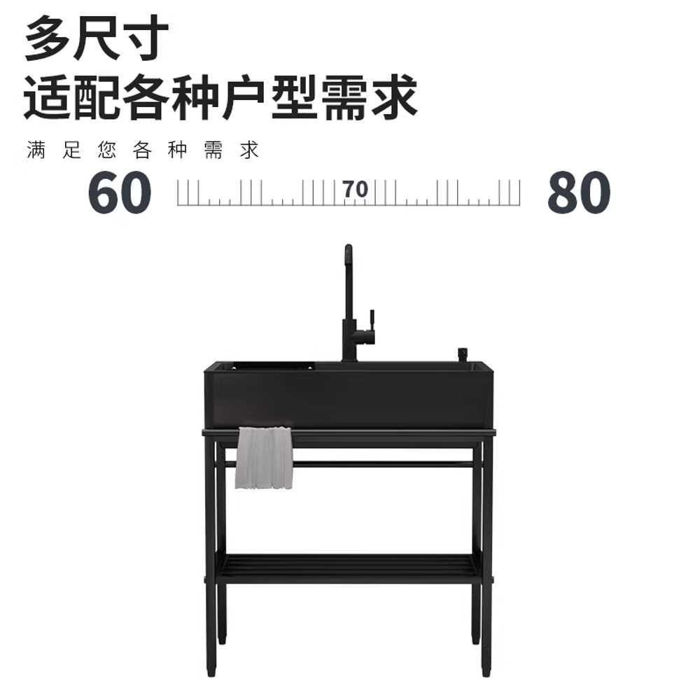 탕비실 싱크대 사무실 테라스 코너 원룸 간이 블랙 55x45cm 싱크볼 + 스탠드 배수 - 상세 이미지 4