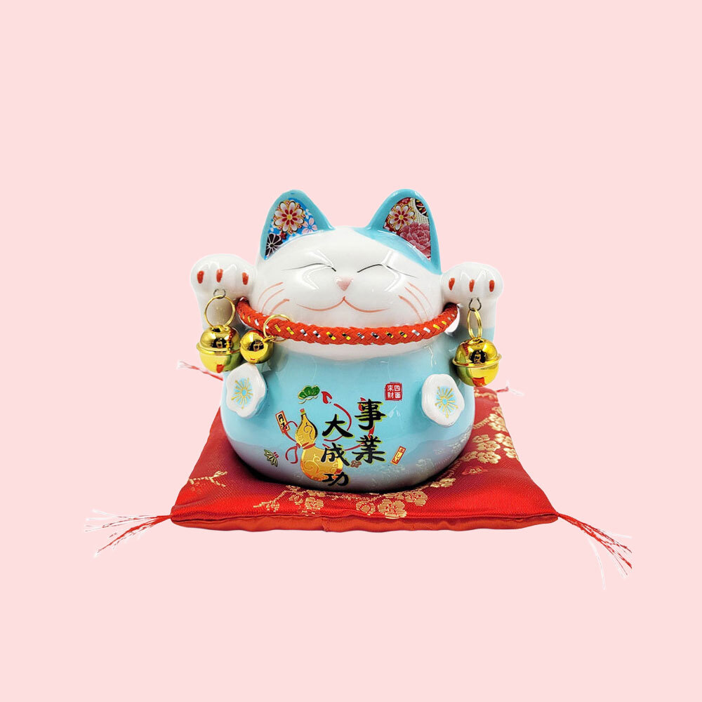 일본 전통 복고양이 세라믹 저금통 (블루) - 상품 이미지