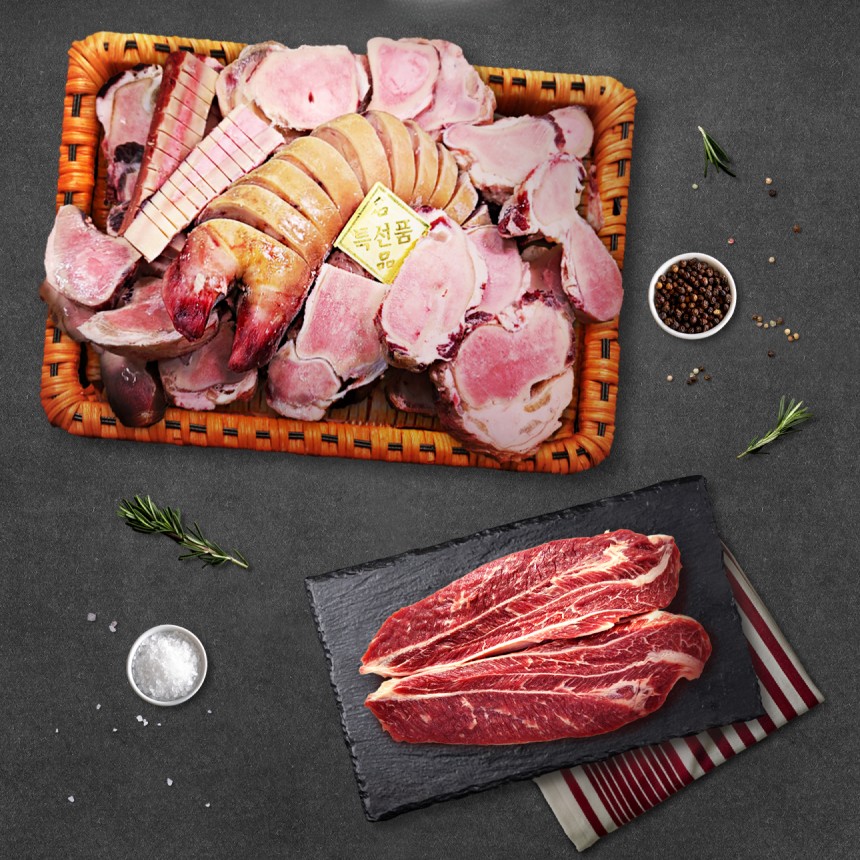 꼬리 곰탕 선물세트 2호 암소한우 [꼬리1.2kg + 우족1.5kg + 사골1kg + 사태200g] + 보자기포장 - 상품 이미지