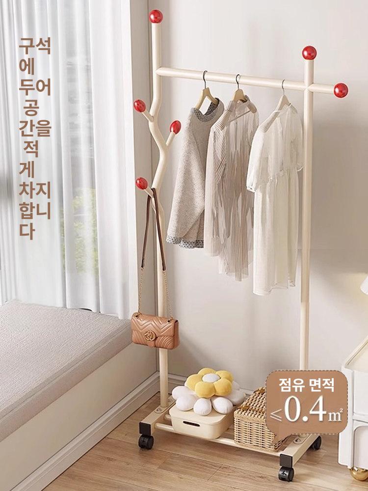 이동식 스탠드 옷걸이 실내용 간이 옷장 베란다용 크림화이트+체리레드 40cm - 상세 이미지 5