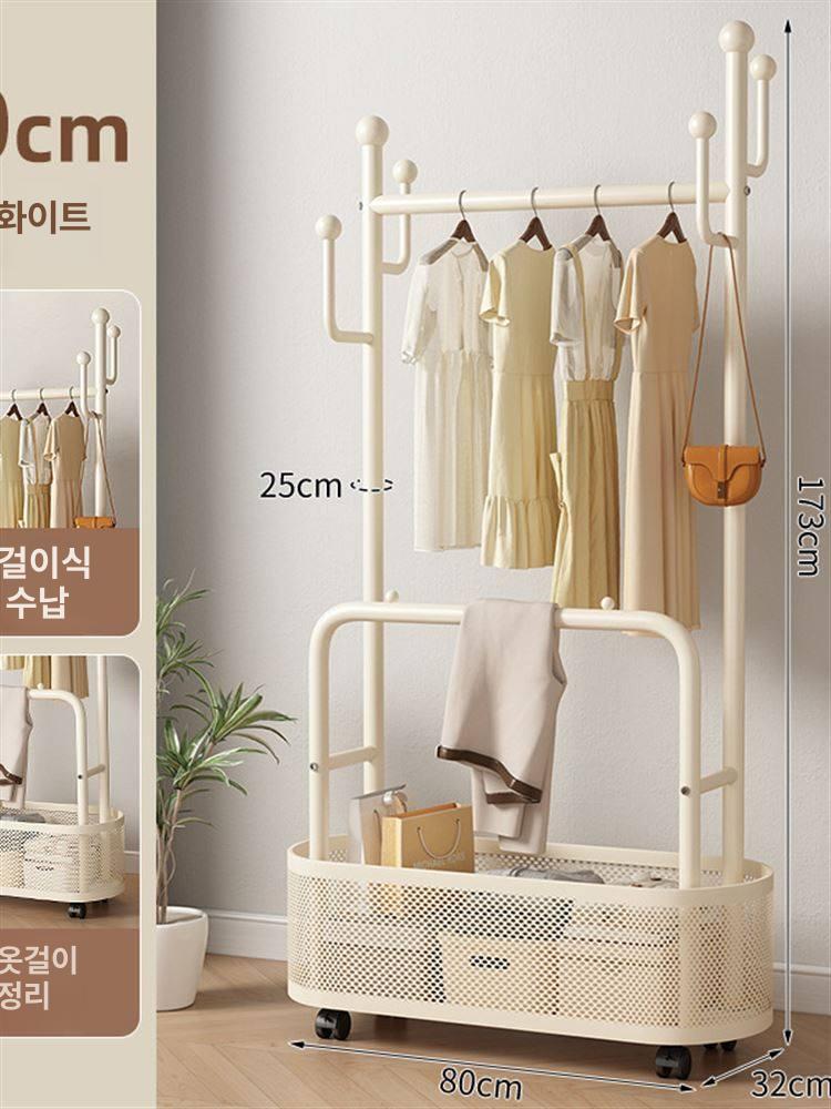 이동식 스탠드 옷걸이 침실용 간이 이중봉 실내 옷정리 A83 크림화이트 60cm - 상세 이미지 5