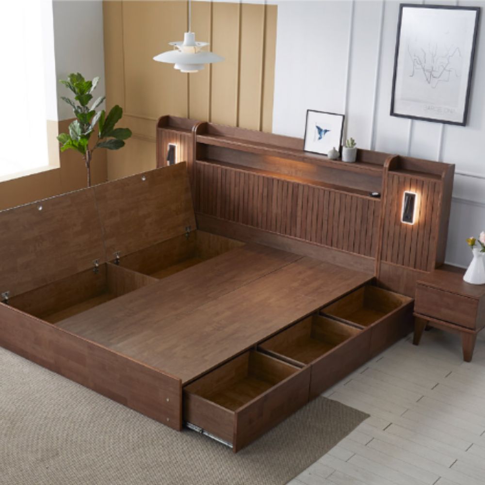 페어리 킹사이즈침대 침대킹 라지 프레임 매트없음, K(킹), 월넛(벙커형)