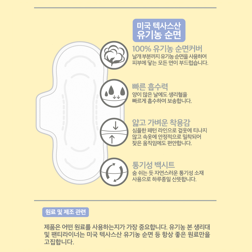 [2+2] 100% 유기농 순면 유기농본 울트라슬림 생리대 중형