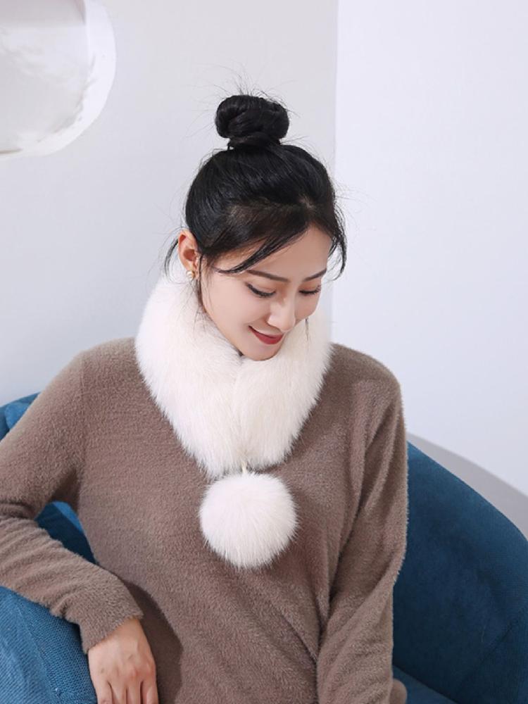 토끼털 목도리 인조퍼 머플러 모피 스카프 숄 보온 넥워머 크림 - 상세 이미지 3