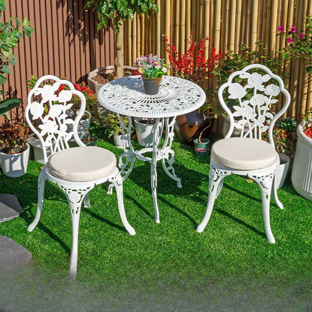 가든세트 주물 철제 티테이블 마당 로즈디자인 로즈 3종 세트 (청동) - 상세 이미지 2