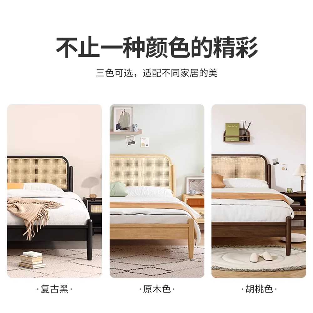 라탄 헤드보드 침대머리판 가드 북유럽 휴양지 우드 원목 침대 기본형 150x200cm 프레임 - 상세 이미지 4