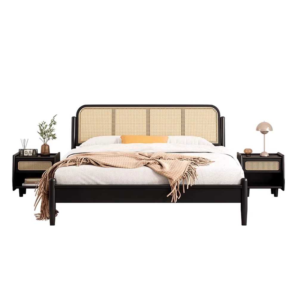 라탄 헤드보드 침대머리판 가드 북유럽 휴양지 우드 원목 침대 기본형 150x200cm 프레임 - 상세 이미지 5