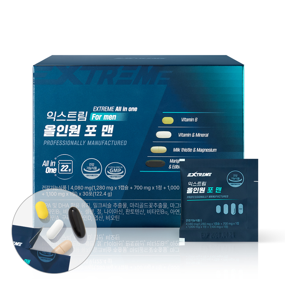 익스트림 남성 올인원 영양제 멀티 종합 비타민 멀티팩 포맨 30포, 1개 제품 이미지