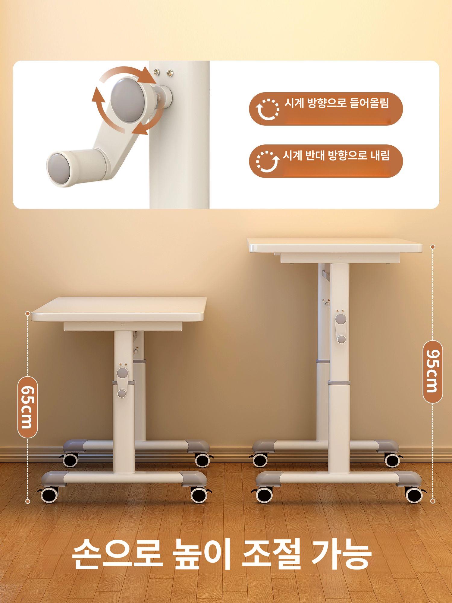 모션데스크 수동 높이조절 스탠딩 책상 이동식 테이블 두꺼운 80x60cm 우드 1단계 포함 - 상세 이미지 2