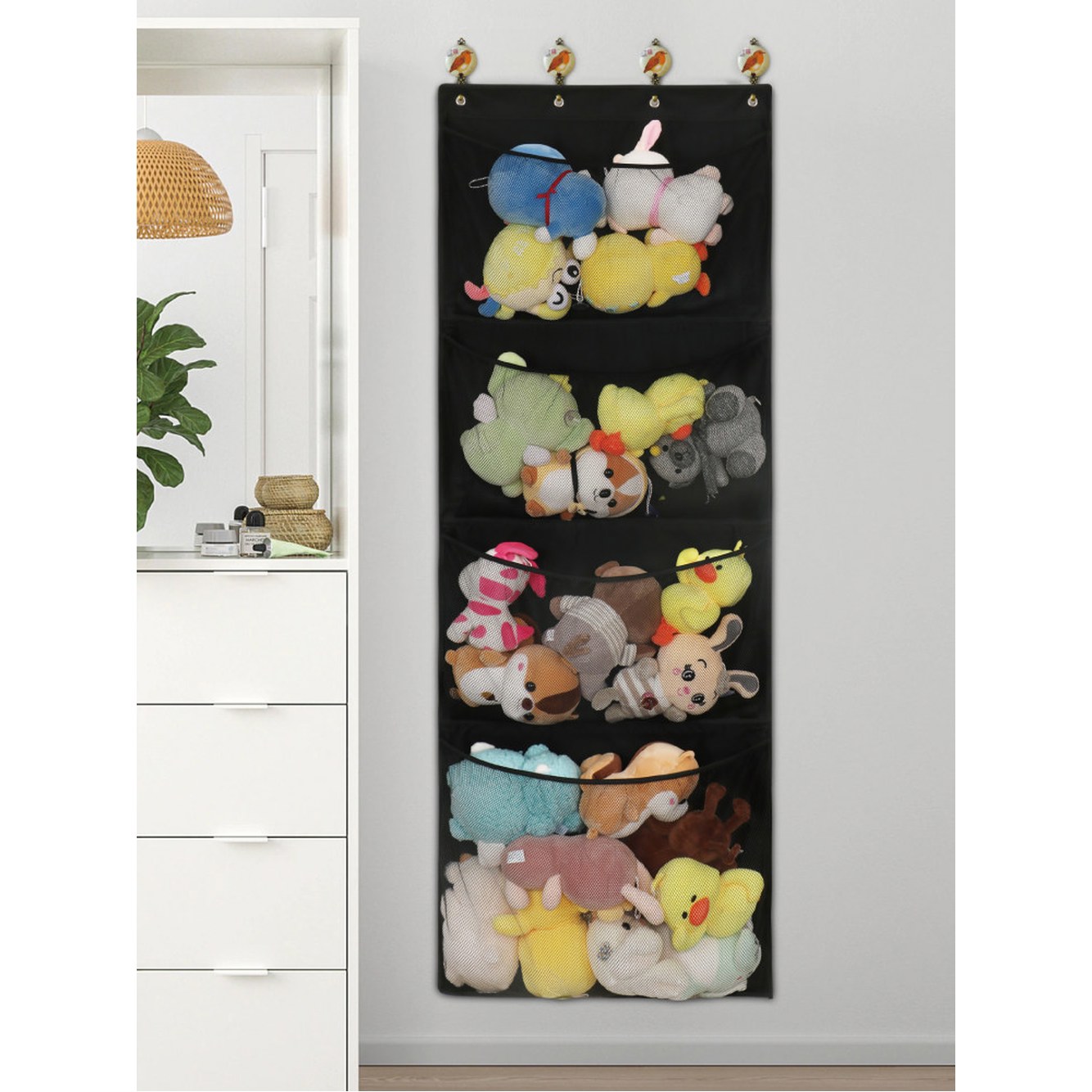 베 40cm 5칸 문걸이 면직물 인형정리함 라이트그레이 포켓형 벽걸이 4칸 솜파트 - 상세 이미지 2