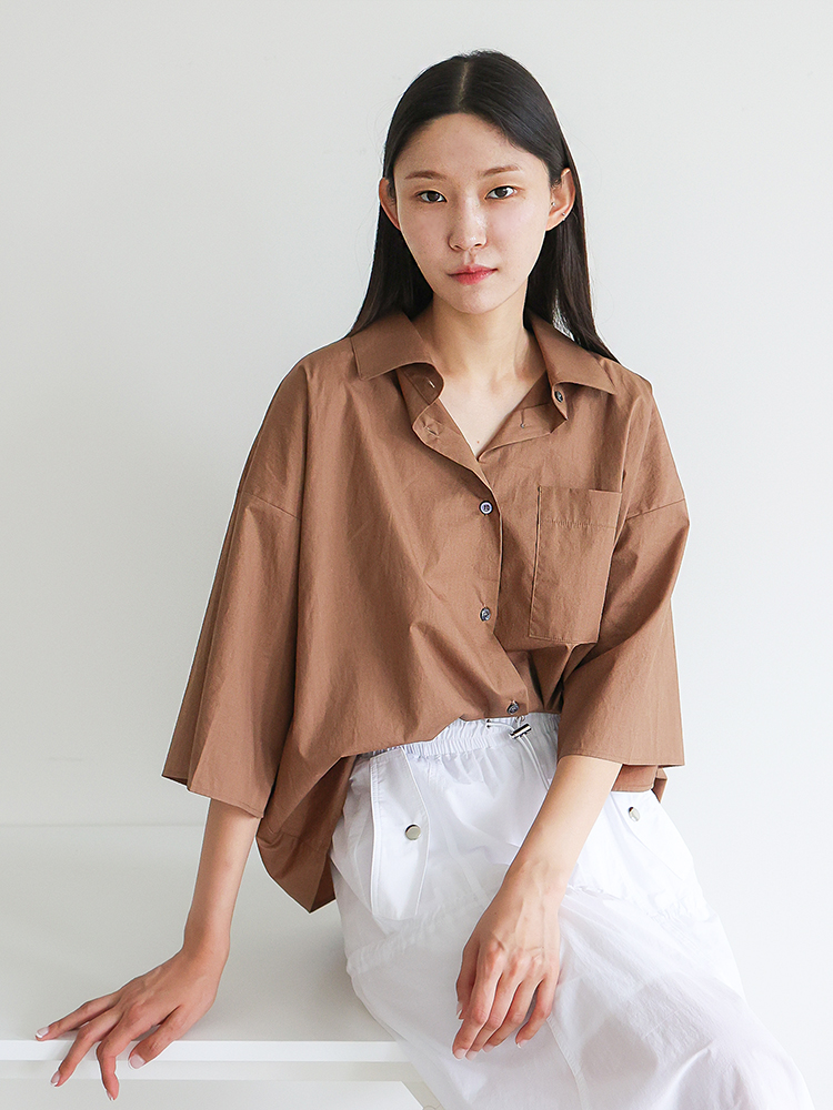 블라우스 카라 여름 셔츠 여름셔츠 반팔 하프 남방 여성 포켓 오버핏 얇은 시원한 하프 - 상품 이미지