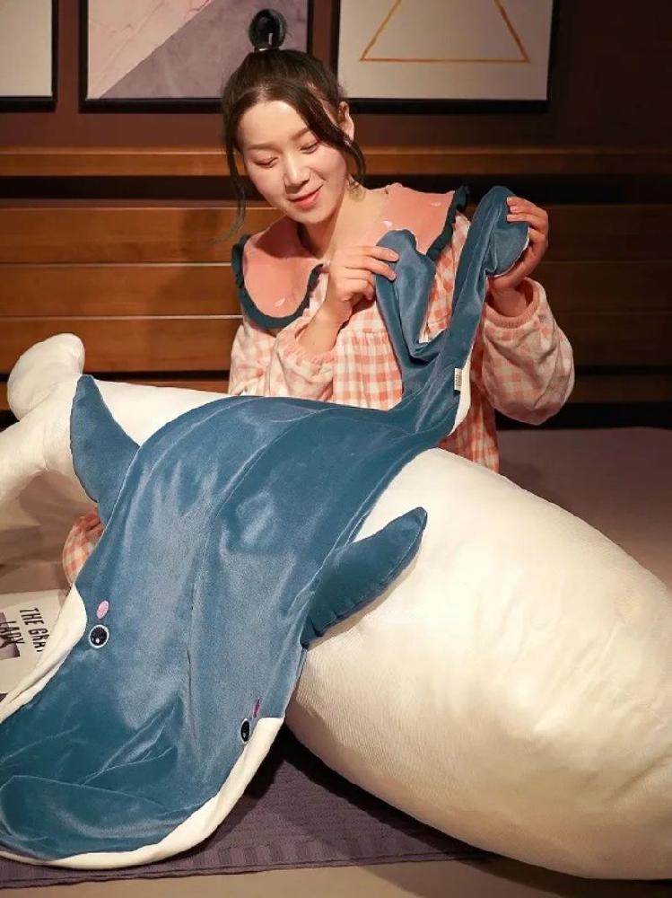 대형 고래 인형 돌고래 바디필로우 애착인형 안고자는 쿠션 블루 80cm - 상세 이미지 5