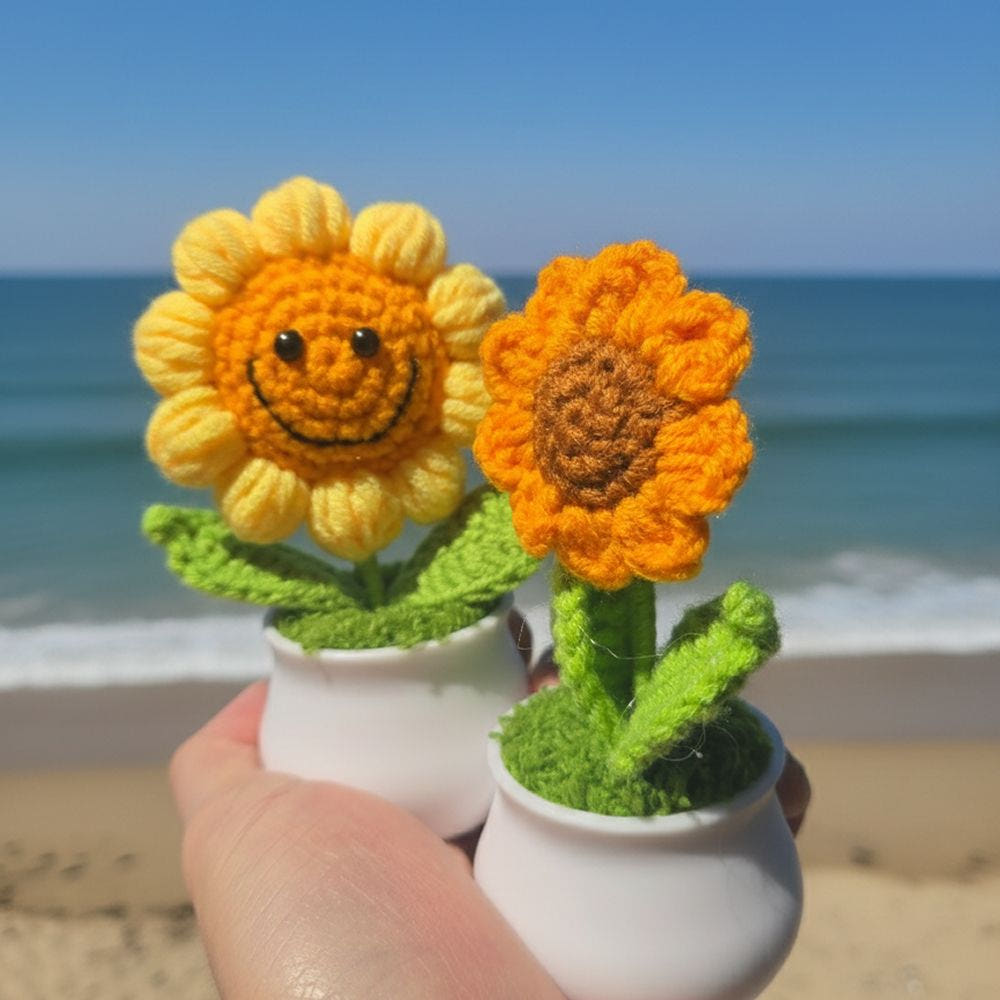 리빙러빙 리빙러빙 해바라기 뜨개꽃 화분 손 뜨개 식물 인형 뜨개질 꽃다발 완제품 인테리어화분 - 최저가 2,500원