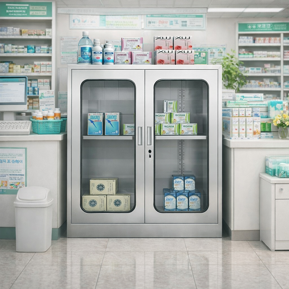 시약장 철제 캐비넷 스텐 밀폐형 배기형 잠금 락커 도어형