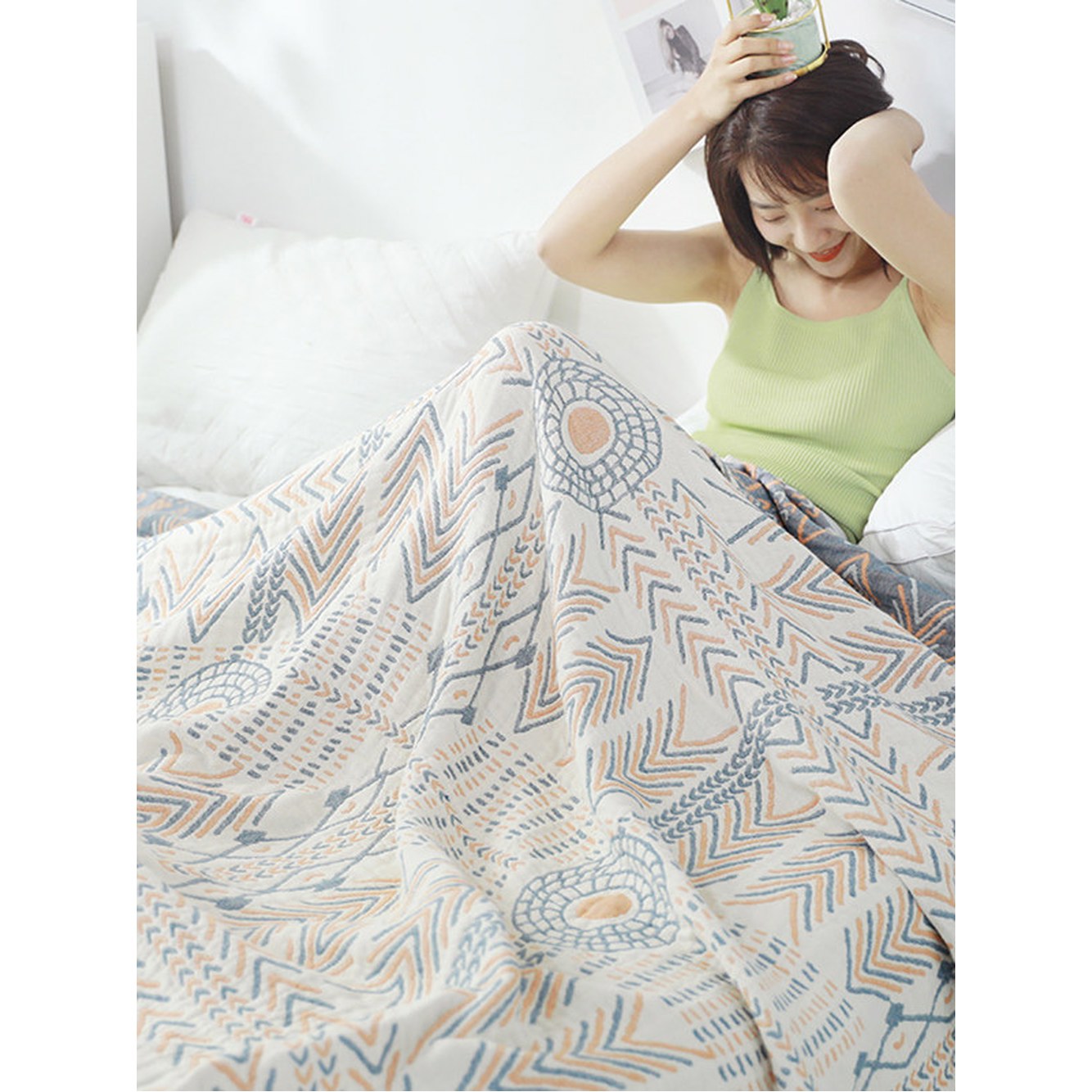 목욕가운 북유럽풍 타월 150cmX200cm 골프 사우나 기모노 디자인 보헤미안 수면가운 이불 여성 사중태양 에스닉 사중태양 타월 이불 150cmX200cm - 상세 이미지 2