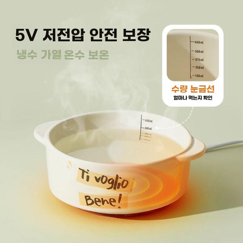 고양이 온열 물그릇 가열 세라믹 식기 반려묘 보온 밥그릇 화이트 35도 - 상세 이미지 4