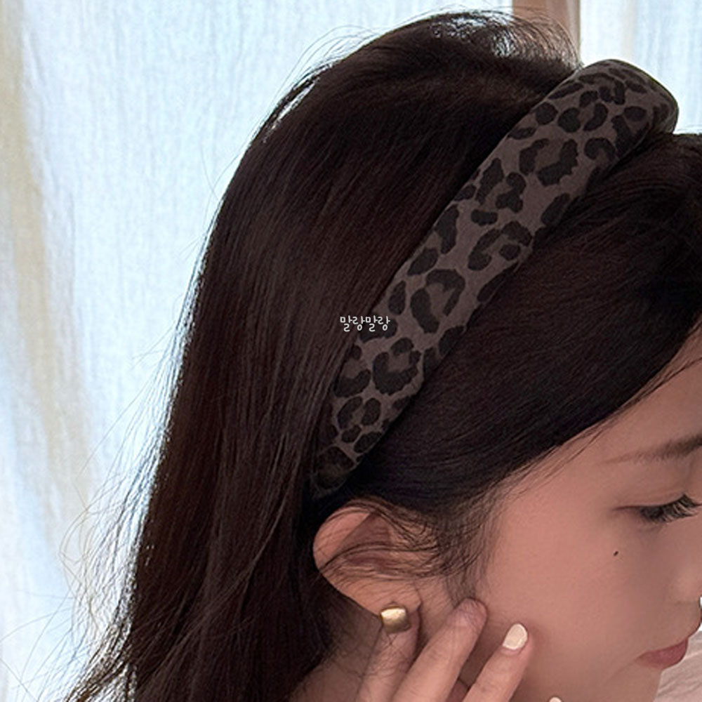 넓은 레오파드 볼륨 머리띠 안아픈 스펀지 와이드 호피 헤어밴드 - 상세 이미지 5