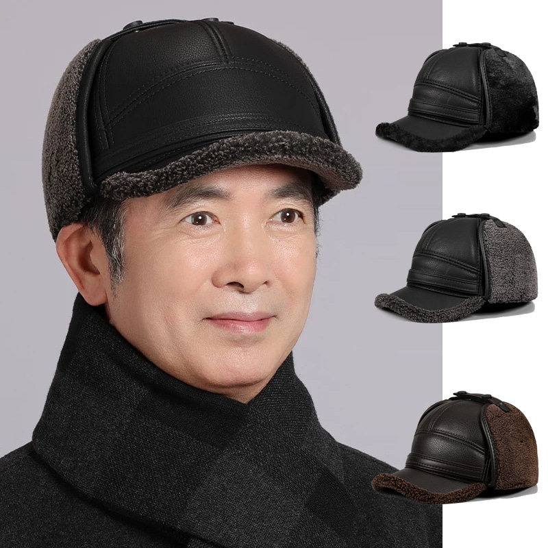 신사 따뜻한 방한용품 인조퍼 귀마개형 인조가죽 귀달이 볼캡 - 상품 이미지