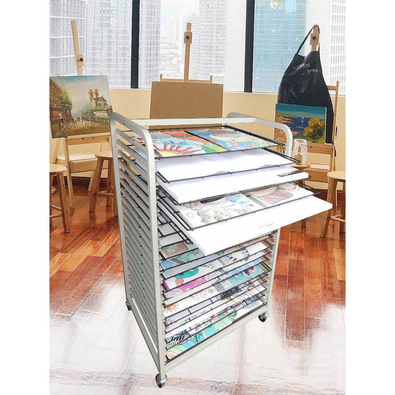 작품 선반 입시 A38K 10단 건조대 화판 수채화 도화지 유화 미술 2CM 10cm 단면 캔퍼스 상품 1 간격 화방 1 A38K 10단 단면 2CM 간격 - 상세 이미지 2