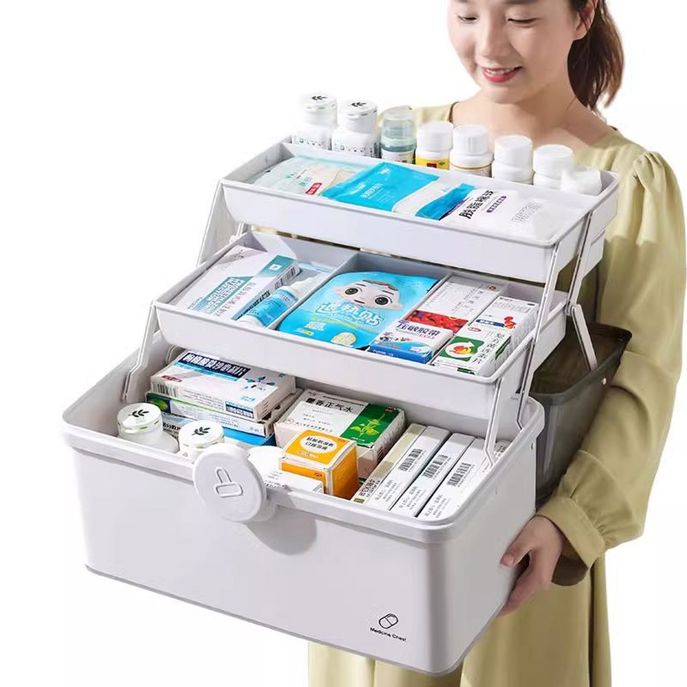 대형 약상자 구급 아이보리 상비약 미디엄사이즈삼단 방진 약분류 차 케이스 구급함 포장 초대형 미디엄사이즈삼단 아이보리 - 상품 이미지