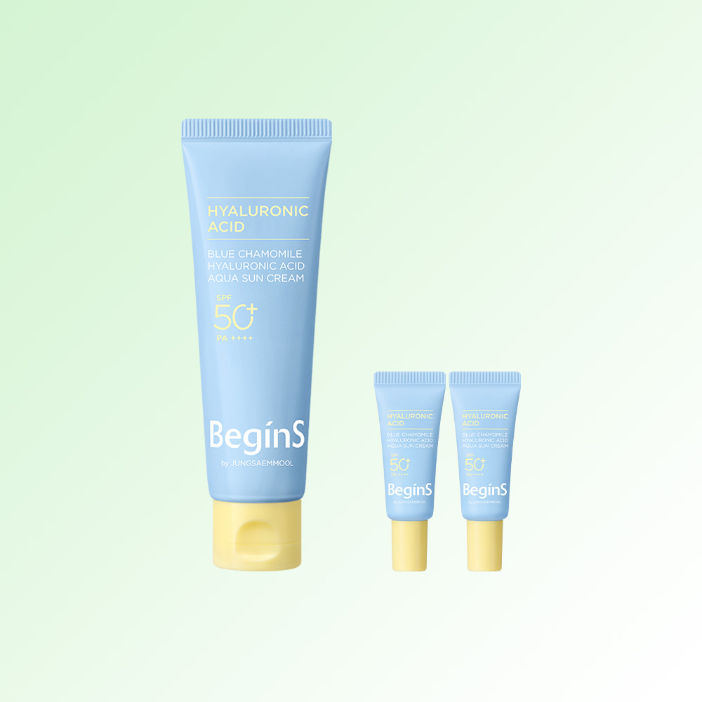 비긴스 바이 정샘물 블루 캐모마일 히알루론산 수분 선 크림 50ml (SPF50+ / PA++++) 제품 이미지