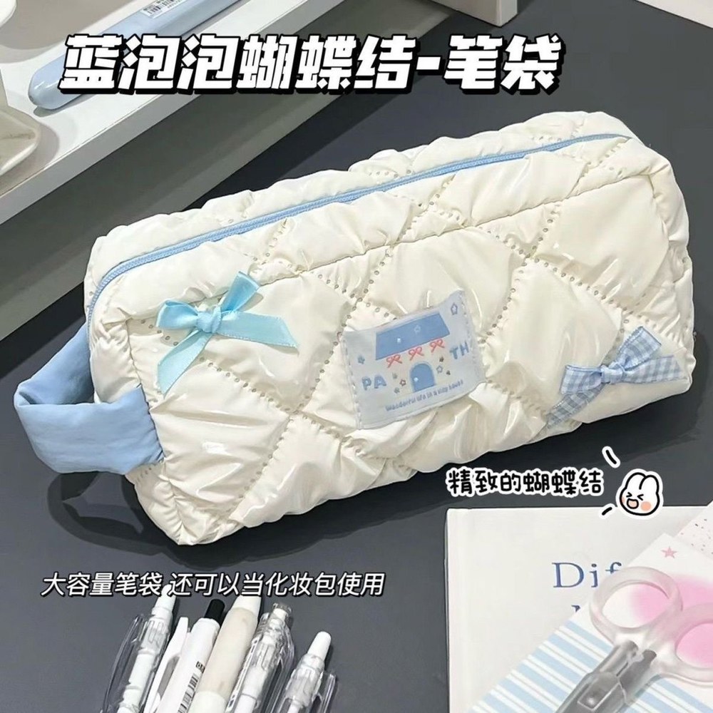 프레시 필통 케이스 캐릭터문구 블루 중학생필통 봉제 대용량 귀여운 리본 곰돌이 프레시 블루 리본 필통 - 상세 이미지 2