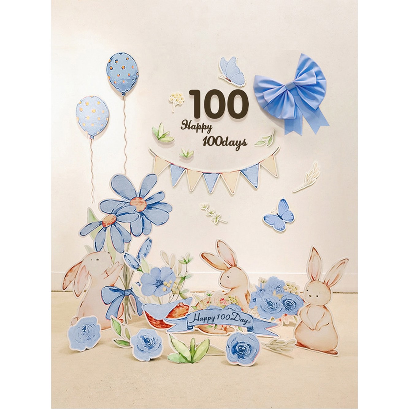 kt판 돌잔치 세트 생일파티 10m 커피색 돌상 포토존 비 7P 꾸미기 파티보드 블루계열플라워토끼생일kt보드세트01 - 상세 이미지 3