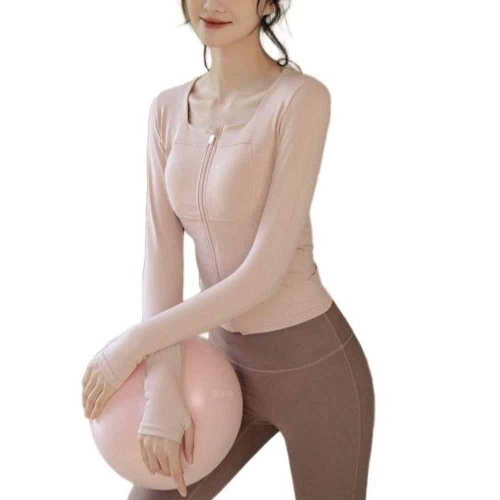 여성 캡내장 테스복 긴팔 스포츠웨어 요가복 집업 라이트 핑크 (가슴패드 포함) S - 상품 이미지