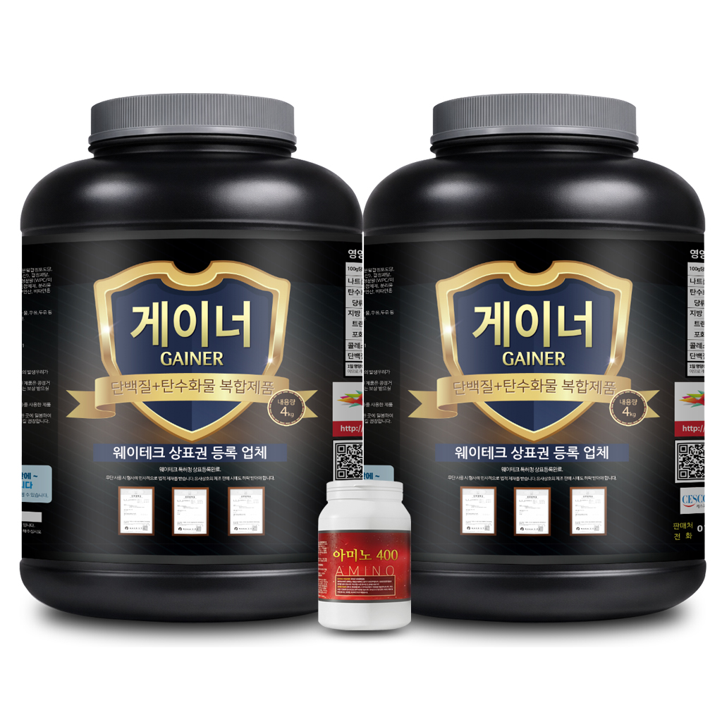 1+1 웨이테크 게이너 단백질보충제 프로틴 벌크업 파우더 쉐이크 초코맛 4kg 2개 제품 이미지