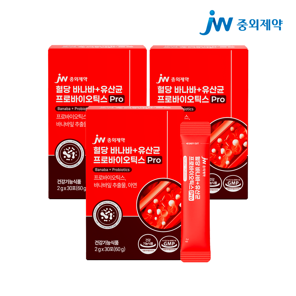 [3개월] JW중외제약 혈당 바나바+유산균 프로바이오틱스 Pro 2g 30포, 3개 - 상품 이미지