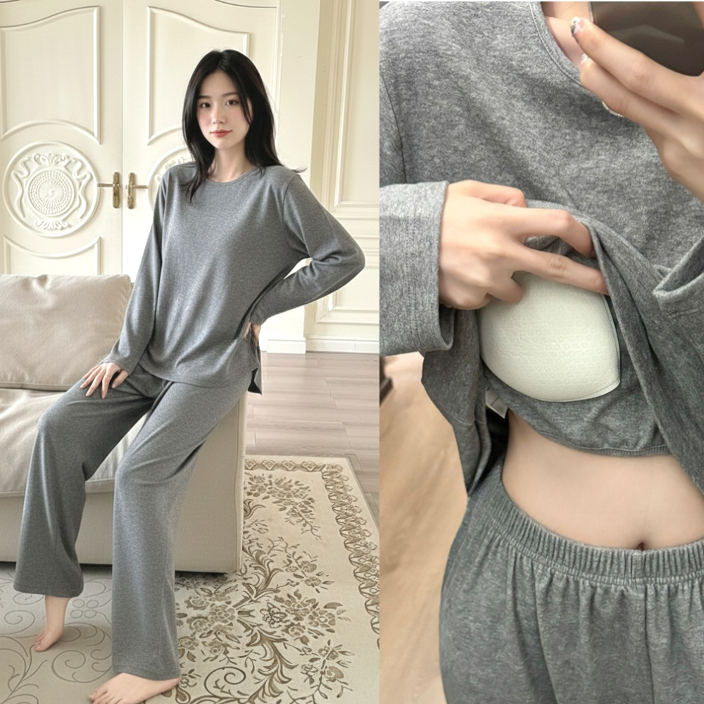 캡내장 잠옷 세트 노브라 파자마 부드러운 간절기 원마일웨어 제품 이미지