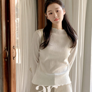 벨벳 링클 플리츠 물결 폴라 긴팔 티셔츠 ts4826 착용 후기 | 사이즈/핏 총정리 - 상품 이미지 3