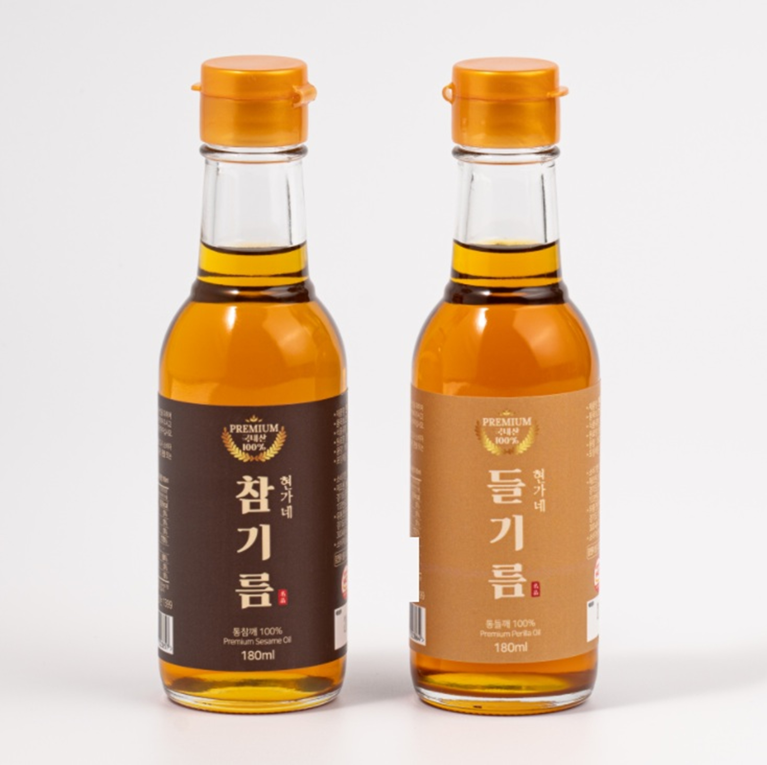 (3세트) 현가네 100% 국산 통깨 저온압착 참기름 180ml + 들기름 180ml 세트 - 상품 이미지