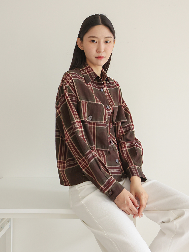 블라우스 가을 여름 셔츠 R 체크셔츠 남방 체크 여성 긴팔 - 상품 이미지