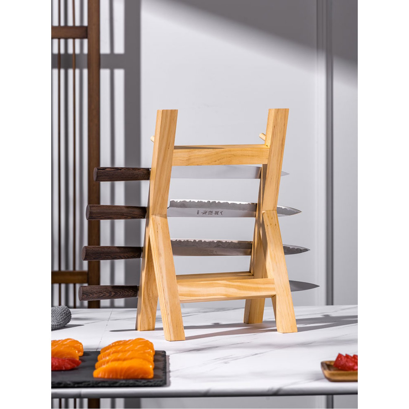 칼꽂이 걸이 위생 버드나무 나무 2단 원목 4단 진열 거치대 사시미칼 백송나무 Han 수납대 티크 백송나무 4단 칼꽂이 - 상세 이미지 2