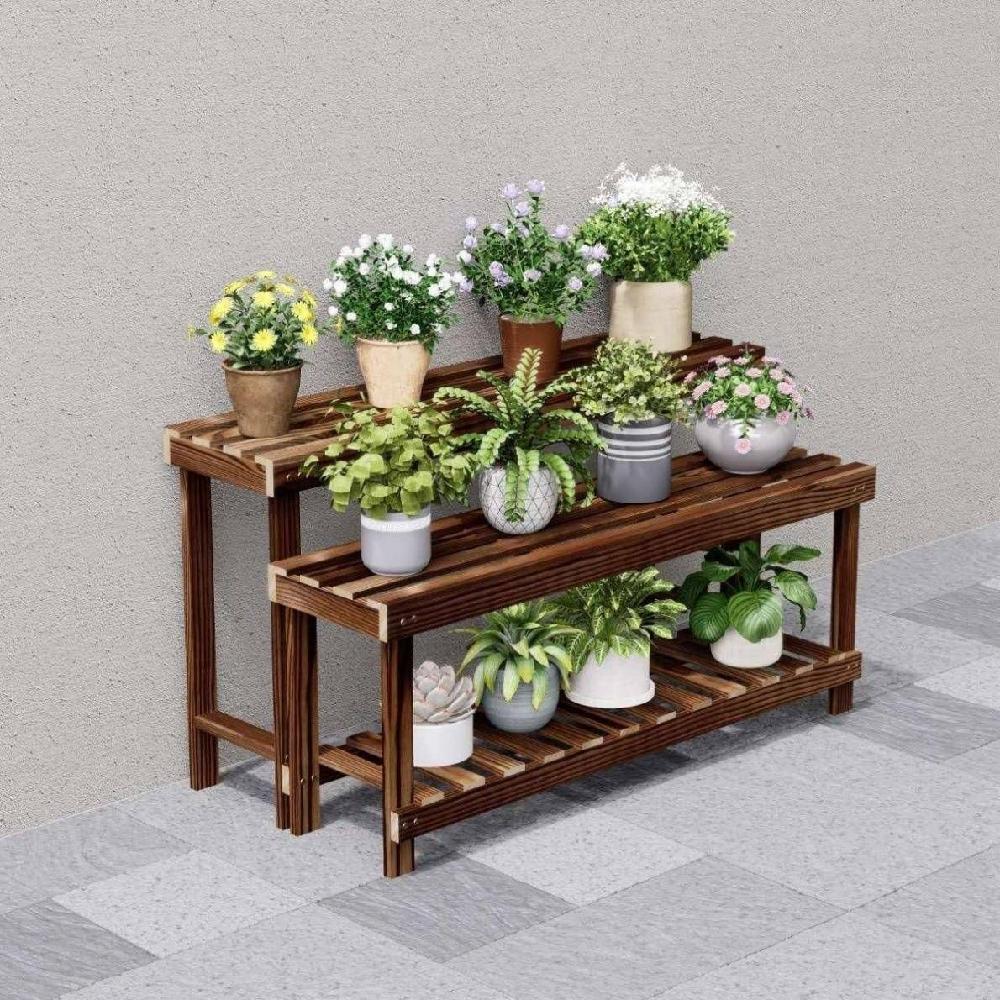 빈티지 화분대 계단식 원목 식물 진열대 화분 선반 정리대 2단 100x25 높이25+40cm - 상세 이미지 3