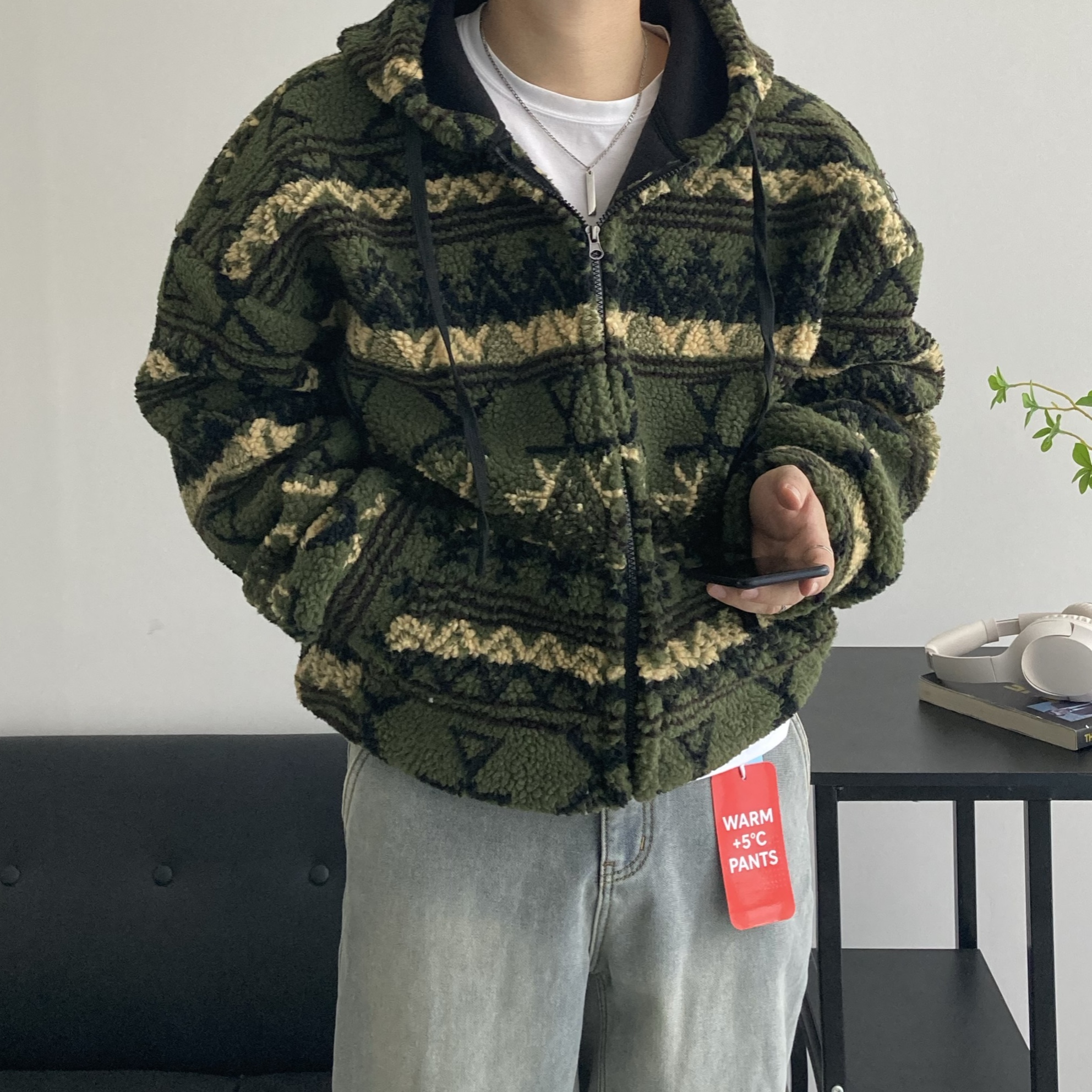 남자후드집업 뽀글이후리스 기모양털 자가드 남성플리스자켓 제품 이미지